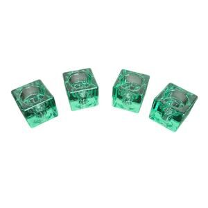 Heavy Glass Cube Candle Holders - Green Coloration - Set of Four